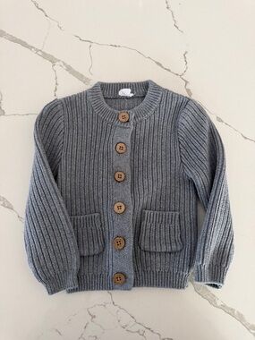 Jamie Kay Rib-Knit Button Cardigan - Gray with Wooden Buttons